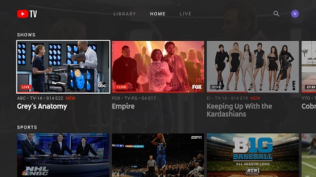 YouTube TV's front webpage.
